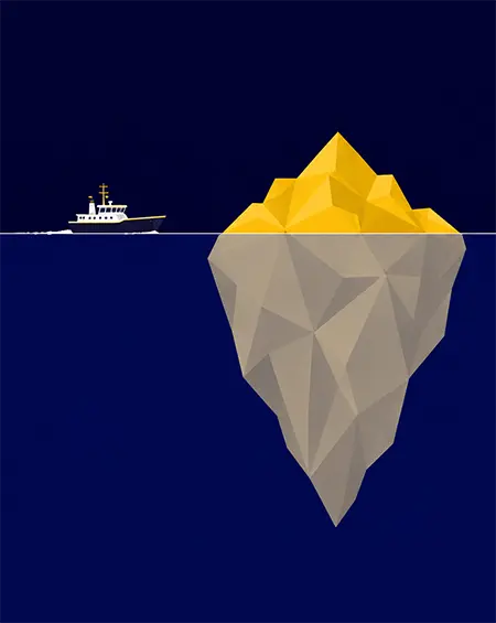 illustration of an iceberg showing visual problems might be bigger issues for web design and seo in murrieta california by shared graphics