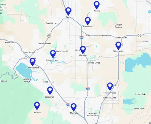 French Valley web design service area map for Shared Graphics web design and SEO Murrieta California
