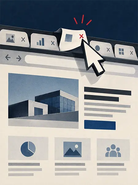 graphic of local business website being compared to other businesses having its tab closed losing the tab war to competitors