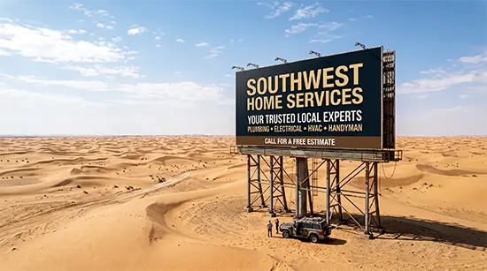 a local business billboard in the sahara desert showing the results of building a website without SEO in california