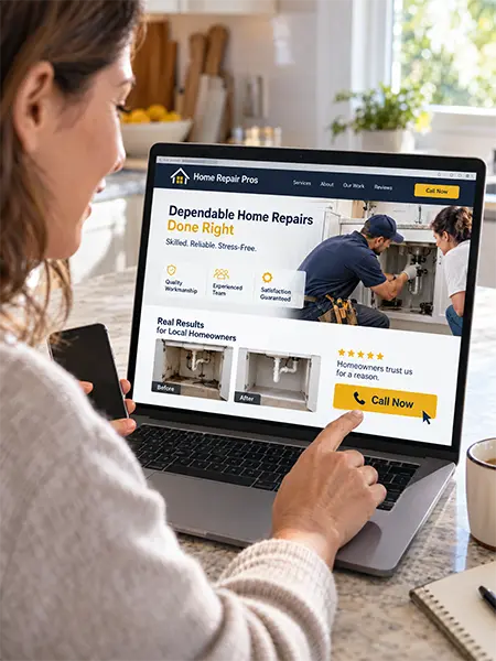 customer looking at website design deciding who to work with website designed by shared graphics